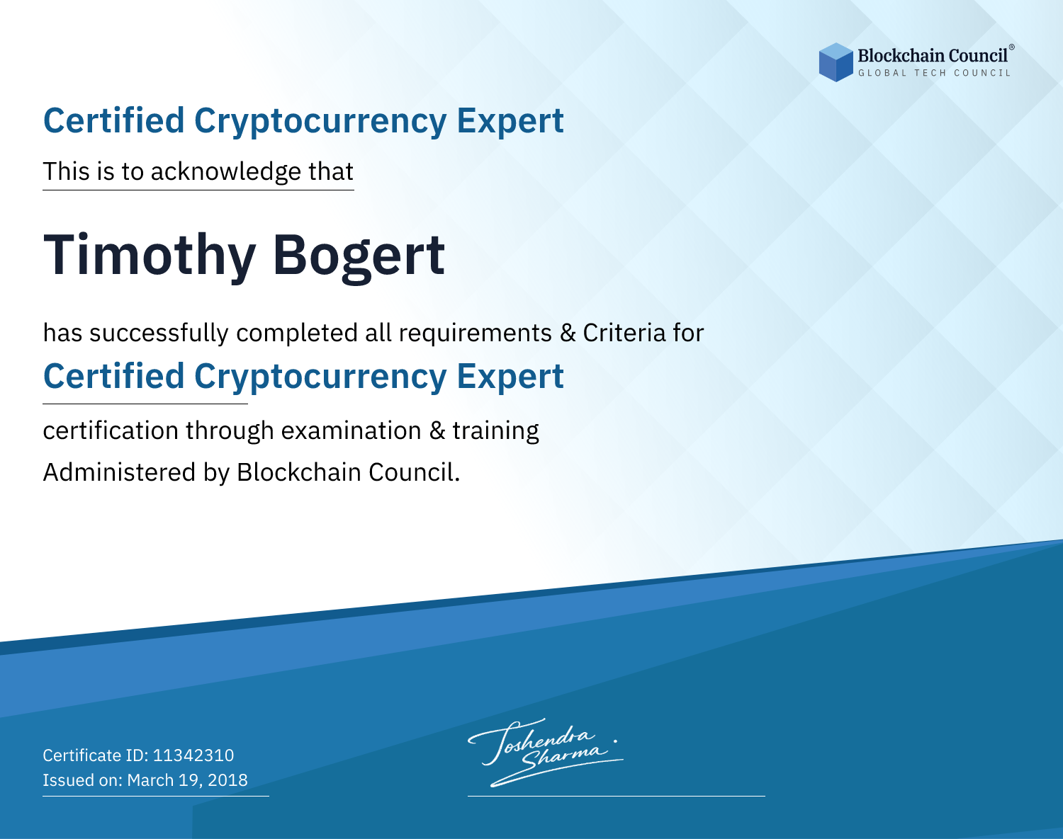 Certified Cryptocurrency Expert
