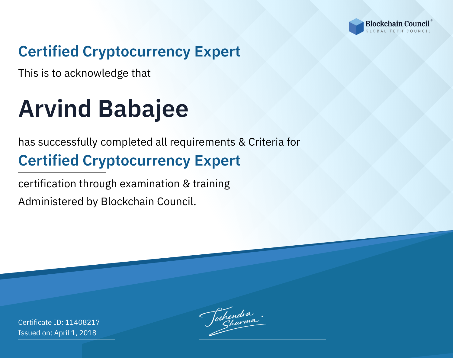 Certified Cryptocurrency Expert