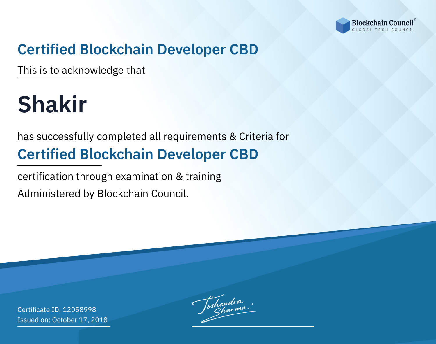 Certified Blockchain Developer CBD