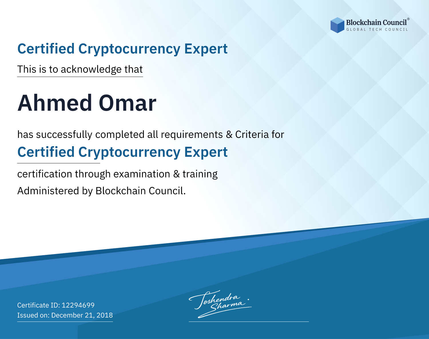 Certified Cryptocurrency Expert