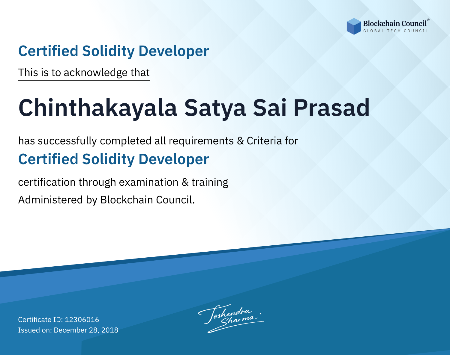 Certified Solidity Developer