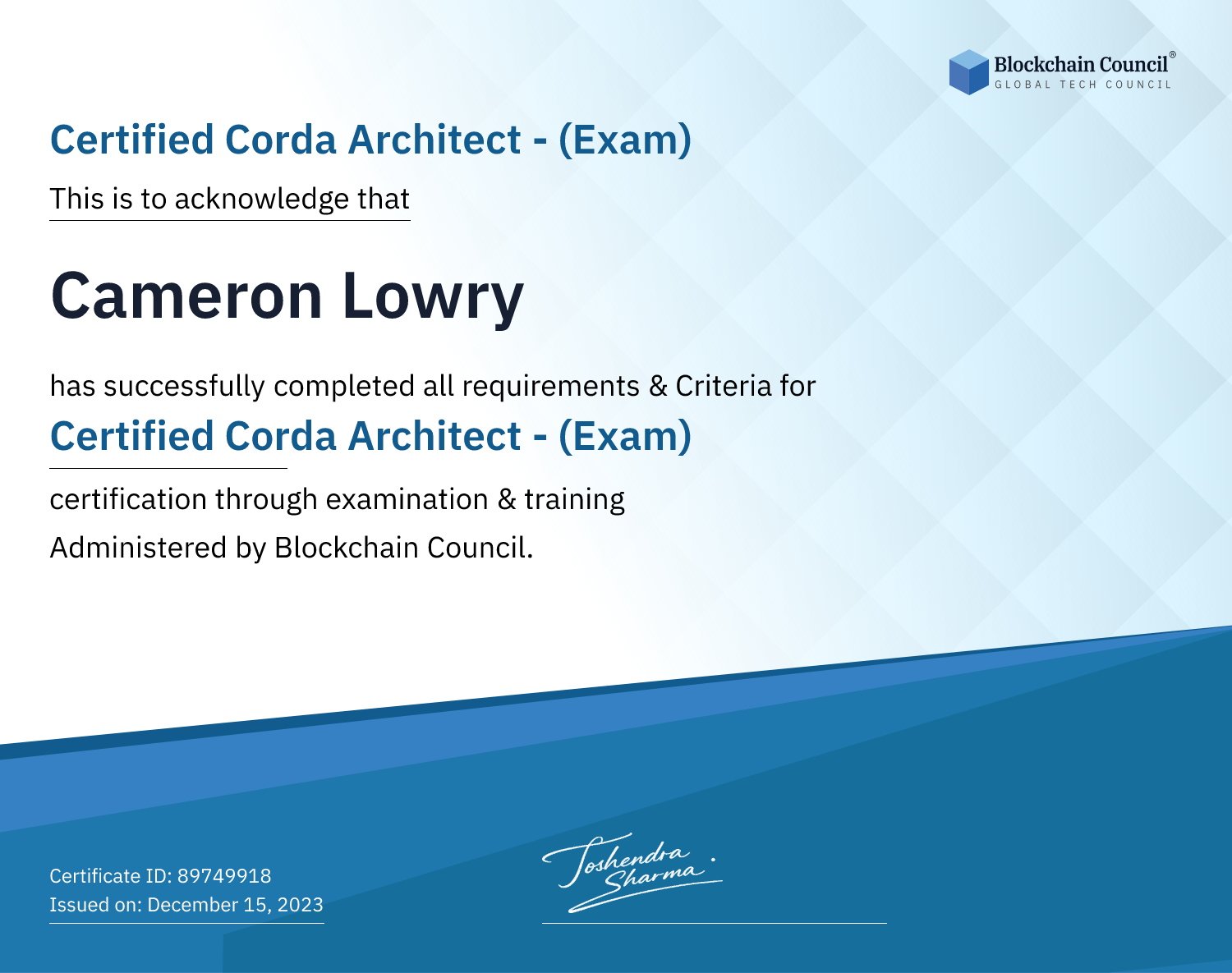 Certified Corda Architect - (Exam)